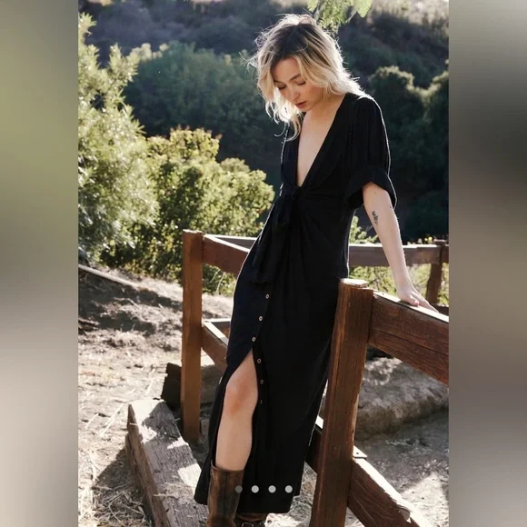 77. FREE PEOPLE Vintage Summer Midi Dress in Black Sz XS NWT $98 - Picture 11 of 12